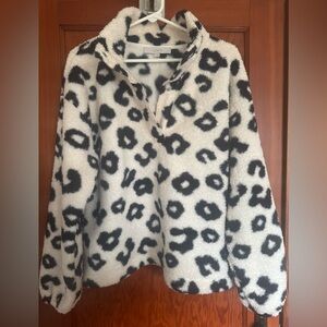 LOFT Black and Cream Animal Print Pullover